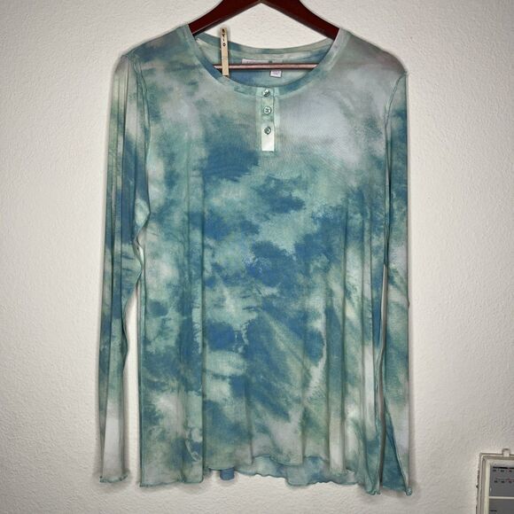 LOGO by Lori Goldstein Tops - LOGO Layers Mesh Long Sleeve Lori Goldstein Watercolor Round Neck Top Shirt SZ S